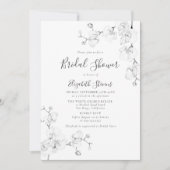 Orchidee schets Zwart Wit Elegante Bruidsuitnodigi Kaart (Voorkant)