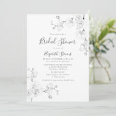 Orchidee schets Zwart Wit Elegante Bruidsuitnodigi Kaart (Staand voorkant)