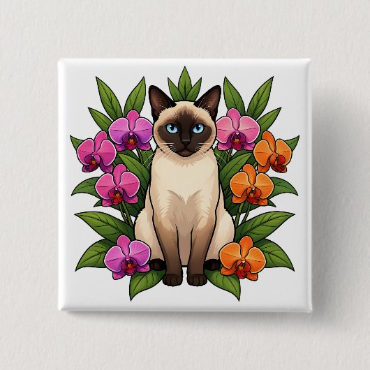 orchidee siamese kat knop vierkante button 5,1 cm (Voorkant)