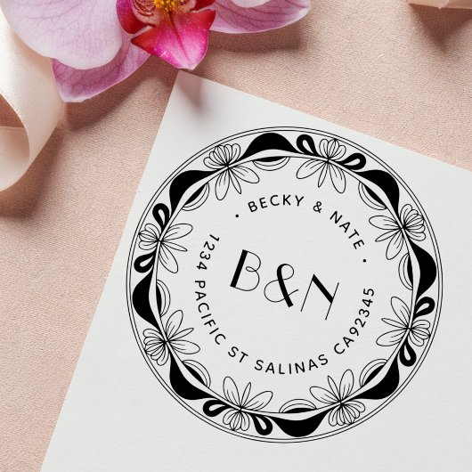 Orchidee & Strikken Houten Retouradres Stempel