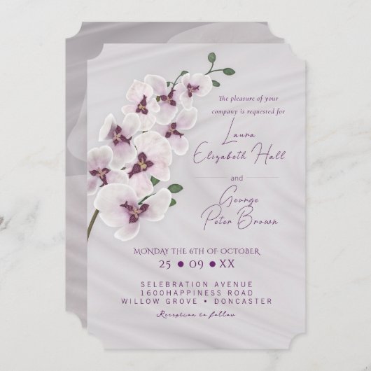 Orchidee tak roze bruiloft uitnodiging Kaart (Voorkant / Achterkant)