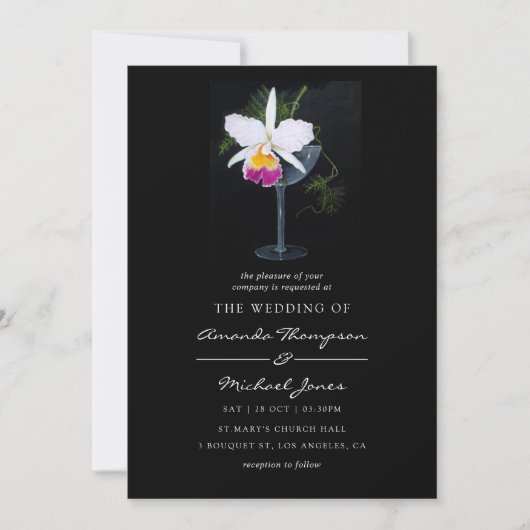 Orchidee-thema bruiloft kaart (Voorkant)