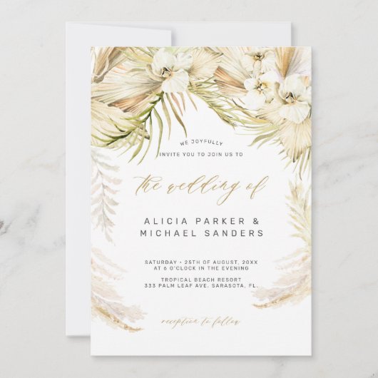 Orchidee Tropische Boheemse Gouden Pampas Grass We Kaart (Voorkant)