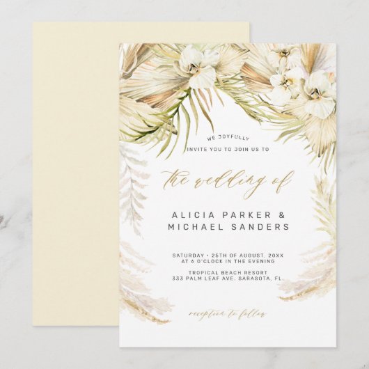 Orchidee Tropische Boheemse Gouden Pampas Grass We Kaart (Voorkant / Achterkant)