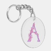 Orchidee waterverf A monogram Anushka naam beteken Sleutelhanger (Voorkant Links)