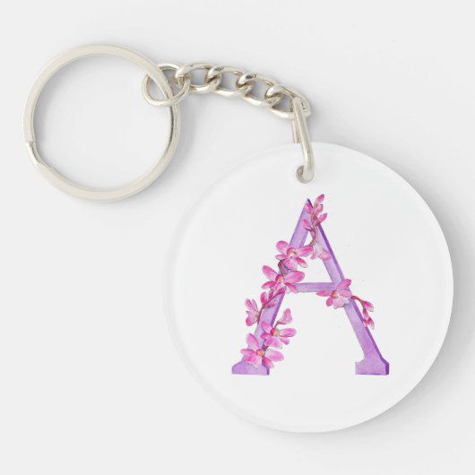 Orchidee waterverf A monogram Anushka naam beteken Sleutelhanger (Voorkant)
