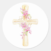 Orchidee waterverf kruis ronde sticker (Voorkant)