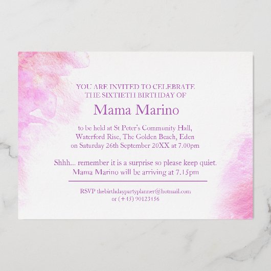 Orchidee waterverf paars 60 en geweldig folie uitnodiging (Achterkant)