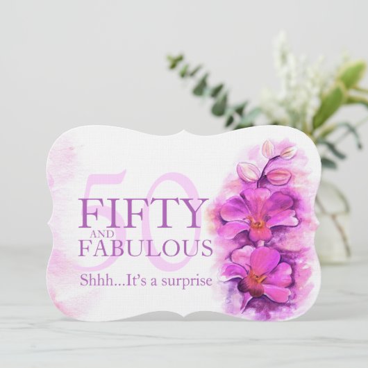 Orchidee waterverf paars vijftig en geweldig kaart (Staand voorkant)