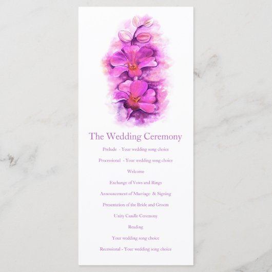Orchidee waterverf paarse roze trouwkaart programmakaart (Achterkant)