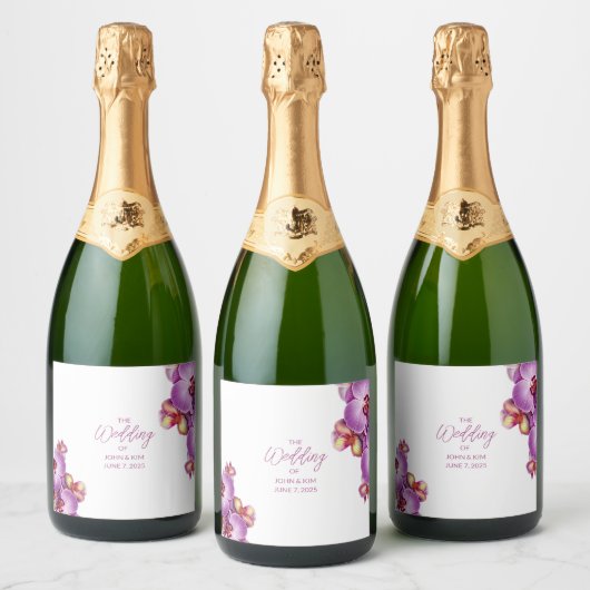 Orchidee Wedding Eten en Drinken Label Set Sparkling Wijnetiket (Flessen)