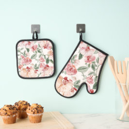 Orchidee Weide Waterverf Bloemendecor Blozend Bota Ovenwant & Pannenlap Set