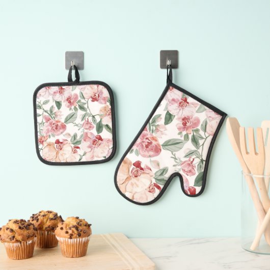 Orchidee Weide Waterverf Bloemendecor Blozend Bota Ovenwant & Pannenlap Set (Insitu(Ophanging))