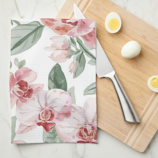 Orchidee Weide Waterverf Bloemendesign Blozend Bot Theedoek (Quarter Fold)