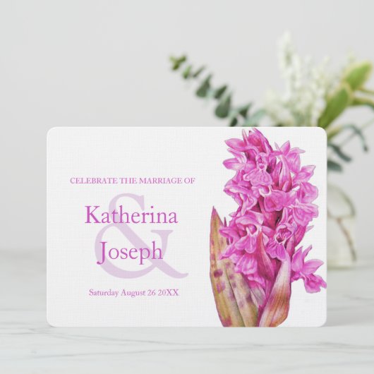 Orchidee wilde bloem waterverf paarse bruiloft uit kaart (Staand voorkant)