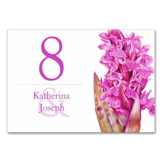 Orchidee wildflower paarse bruiloft tafel kaart (Voorkant)