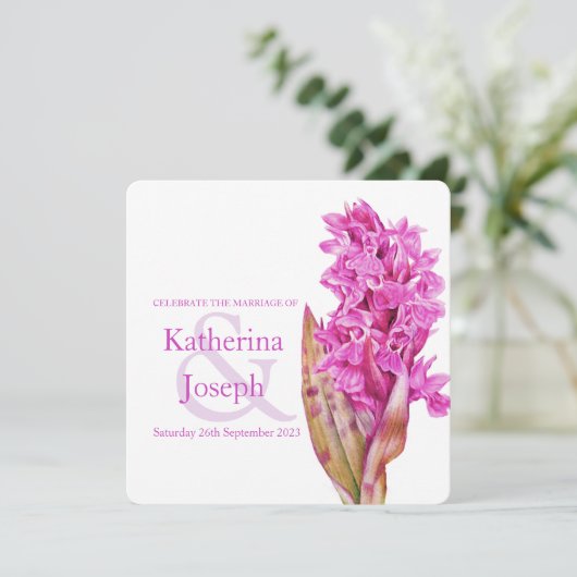 Orchidee wildflower waterverf vierkant bruiloft ui kaart (Staand voorkant)