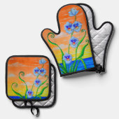 Orchidee zonsondergang ovenwant & pannenlap set (Voorkant / Achterkant)