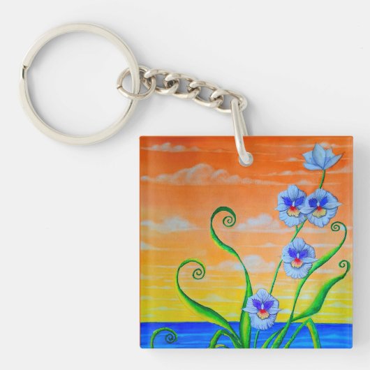 Orchidee zonsondergang sleutelhanger (voorkant)