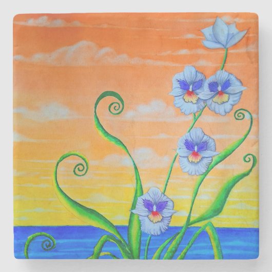 Orchidee zonsondergang stenen onderzetter (Voorkant)