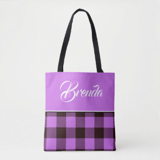 Orchidee Zwart Tartan Persoonlijke Naam Bruiloft Tote Bag