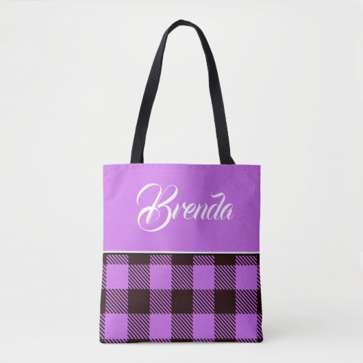 Orchidee Zwart Tartan Persoonlijke Naam Bruiloft Tote Bag (Voorkant)