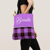 Orchidee Zwart Tartan Persoonlijke Naam Bruiloft Tote Bag (Dichtbij)