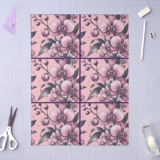 Orchideebloemen Roze Paarse grillige decoupage Tissuepapier (Craft)