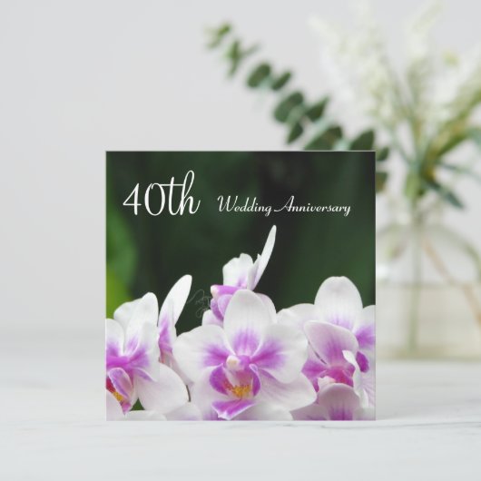 Orchideeën 40ste huwelijksjubileum uitnodiging (Staand voorkant)