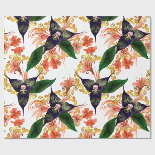 Orchideeën Bloemventilator Waterverf Cadeaupapier (Vlak)