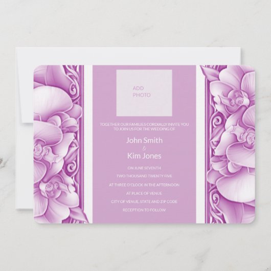 Orchideeën bruiloft foto uitnodiging (Achterkant)