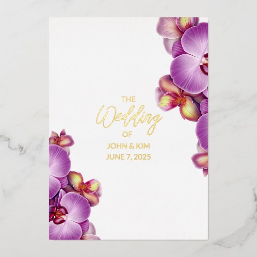 Orchideeën bruiloft gouden folie uitnodiging (Voorkant)
