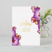 Orchideeën bruiloft gouden folie uitnodiging (Staand Voorkant)