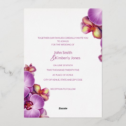 Orchideeën bruiloft gouden folie uitnodiging (Achterkant)