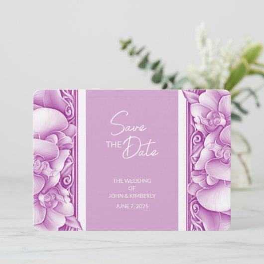 Orchideeën Bruiloft Sierlijk Save The Date Foto Ka (Staand voorkant)