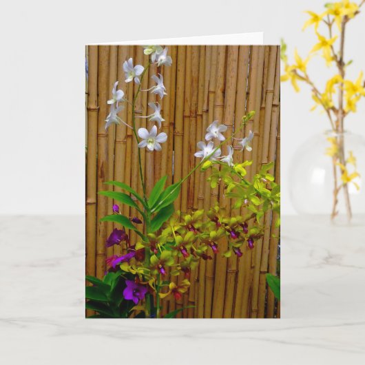 Orchideeën en bamboe kaart (Gele Bloem)