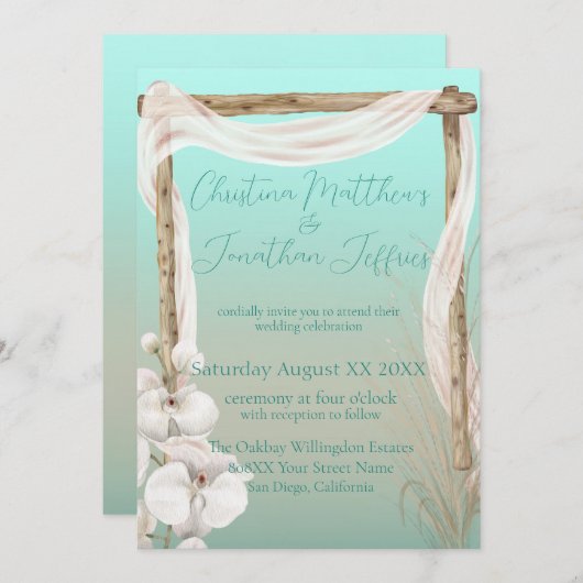 Orchideeën en Boho Arch op het strand bruiloft Kaart (Voorkant / Achterkant)