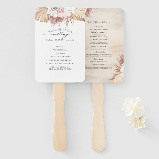 Orchideeën en Gedroogde Palmen Tropische Bruiloft Handwaaier (Voorkant en achterkant)