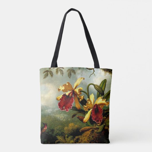 Orchideeën en Hummingbird, botanische kunst, Tote Bag (Achterkant)