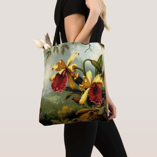 Orchideeën en Hummingbird, botanische kunst, Tote Bag (Dichtbij)