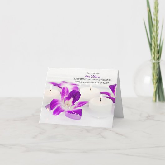 Orchideeën en kaarsen Dank u van de Familie Bedankkaart (Voorkant)
