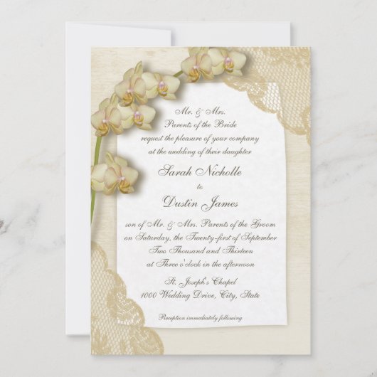  orchideeën en kant bruiloft kaart (Voorkant)
