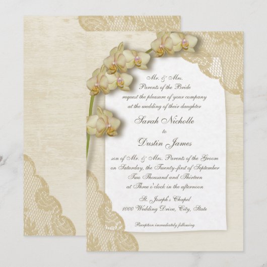  orchideeën en kant bruiloft kaart (Voorkant / Achterkant)
