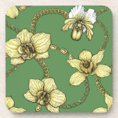 Orchideeën en kettingen, geel en geelgroen bier onderzetter (Voorkant)