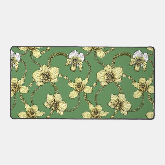 Orchideeën en kettingen, geel en geelgroen bureaumat (Voorkant)