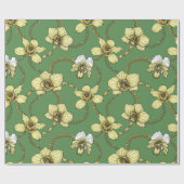 Orchideeën en kettingen, geel en geelgroen cadeaupapier (Vlak)