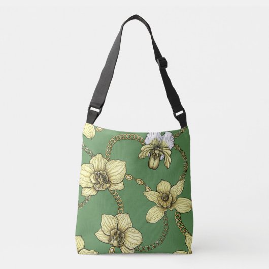 Orchideeën en kettingen, geel en geelgroen crossbody tas (Voorkant)