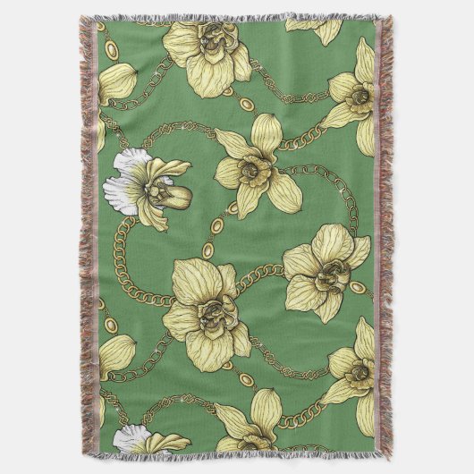 Orchideeën en kettingen, geel en geelgroen deken (Voorkant Verticaal)