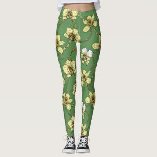 Orchideeën en kettingen, geel en geelgroen leggings