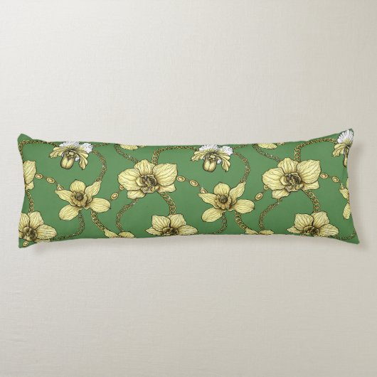 Orchideeën en kettingen, geel en geelgroen lichaamskussen (Achterkant)